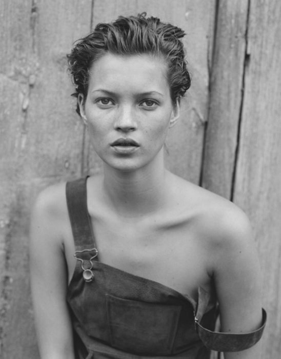 portrait of Kate Moss in Dungarees